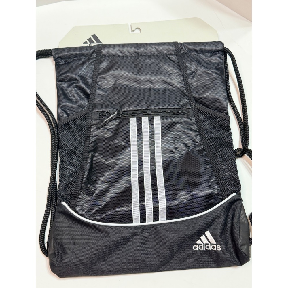Adidas Alliance II Sackpack Black White Drawstring Gym Bag Mesh Pockets
